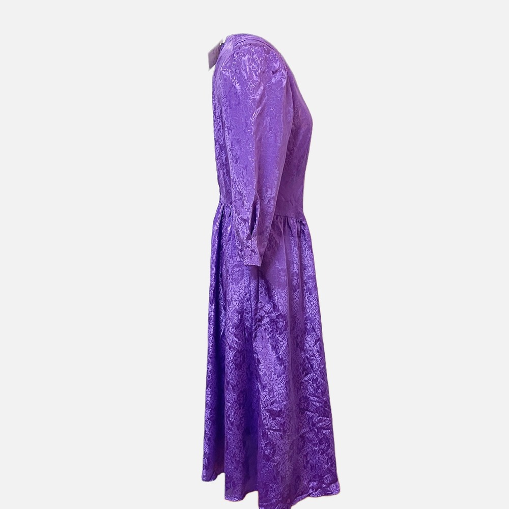 Erika's Place Vintage 80s Purple Floral Jacquard Basque Waist Maxi Dress Size 7 - Picture 4 of 8
